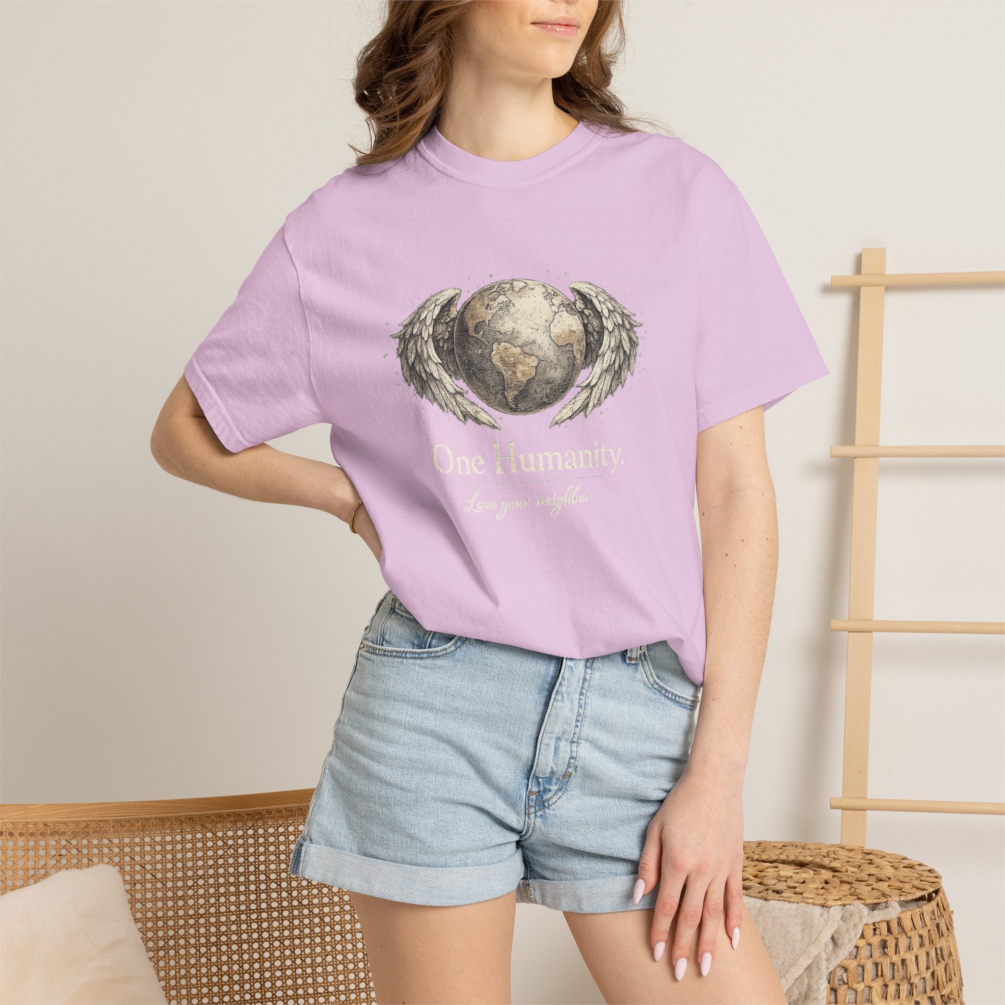 One Humanity T-Shirt – “One Humanity. Love Your Neighbor.” Earth Wings Graphic Tee