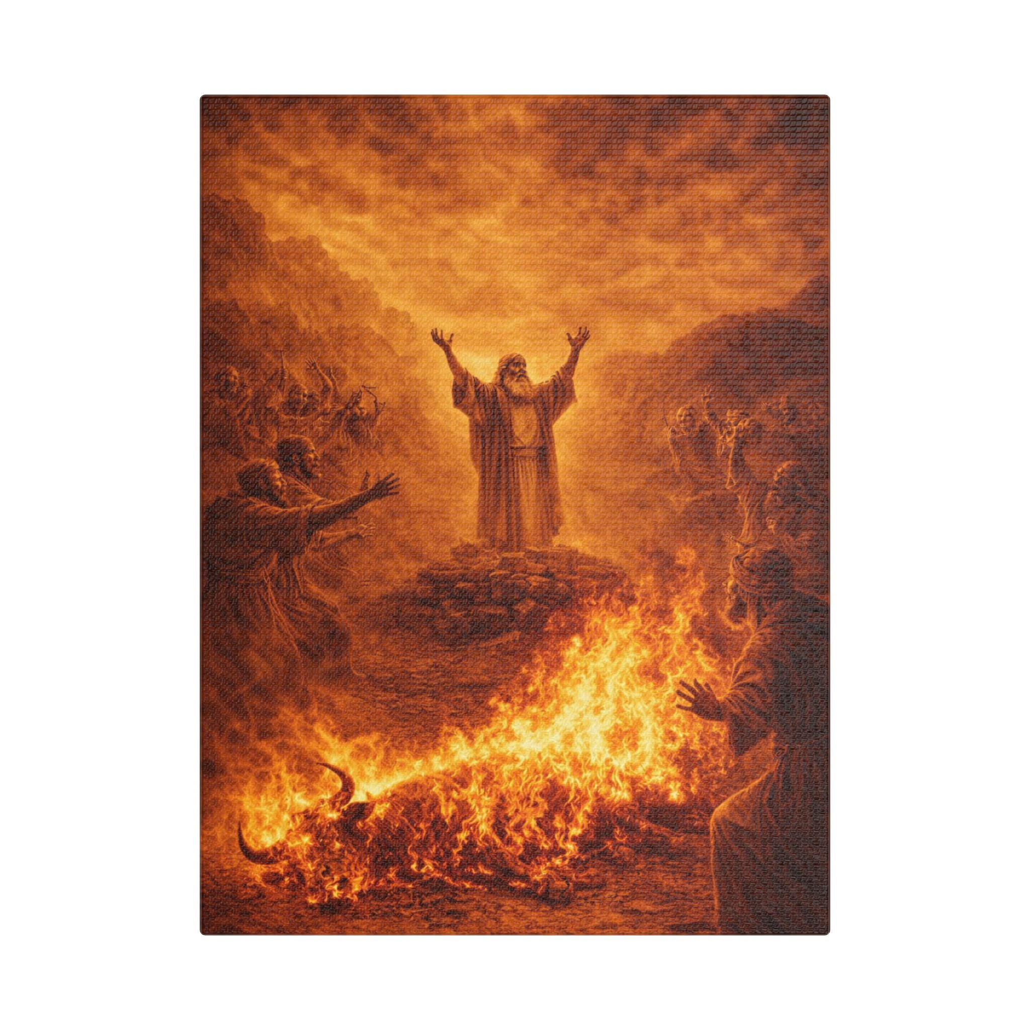 Elijah Calls Down Fire Canvas — Biblical Wall Art | Gold Revival Edition