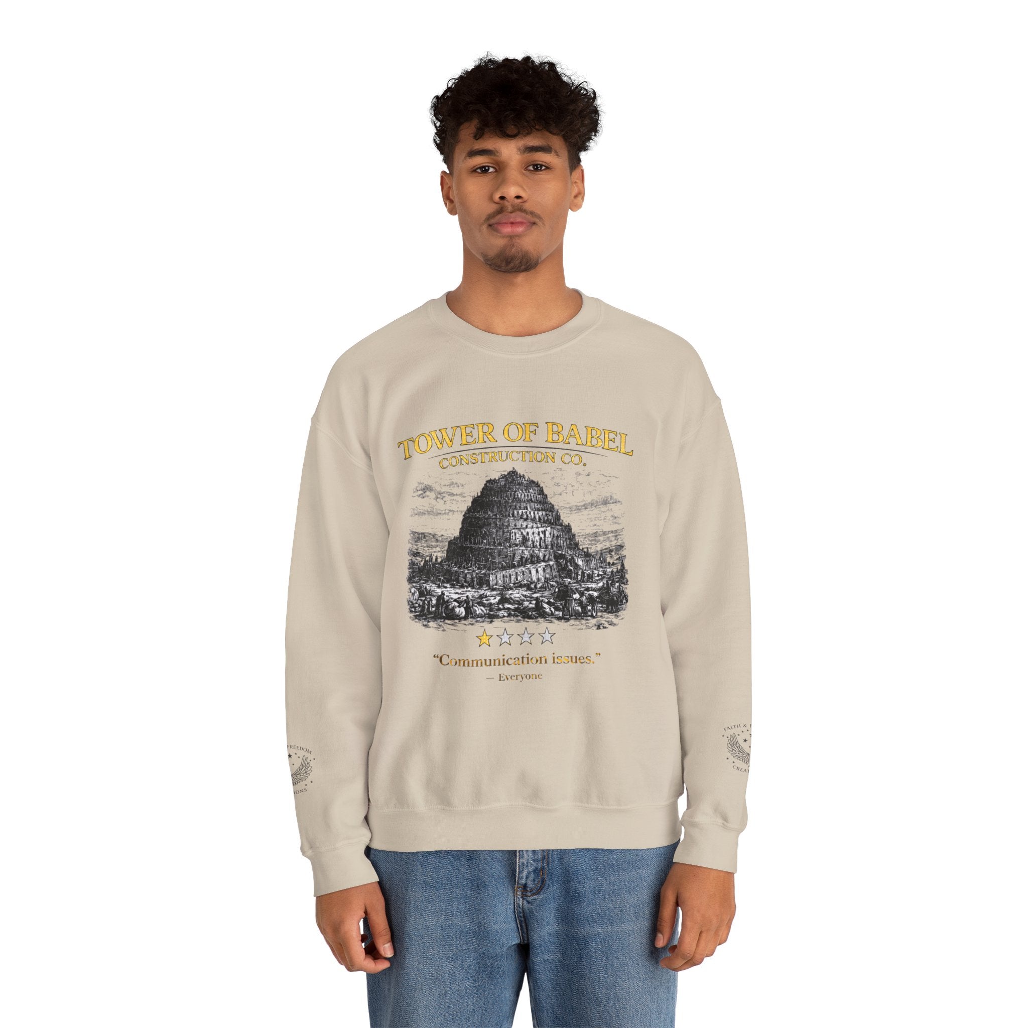 Tower of Babel – Crewneck Sweatshirt | “Review” Vintage Graphic – Five-Star Faith Series
