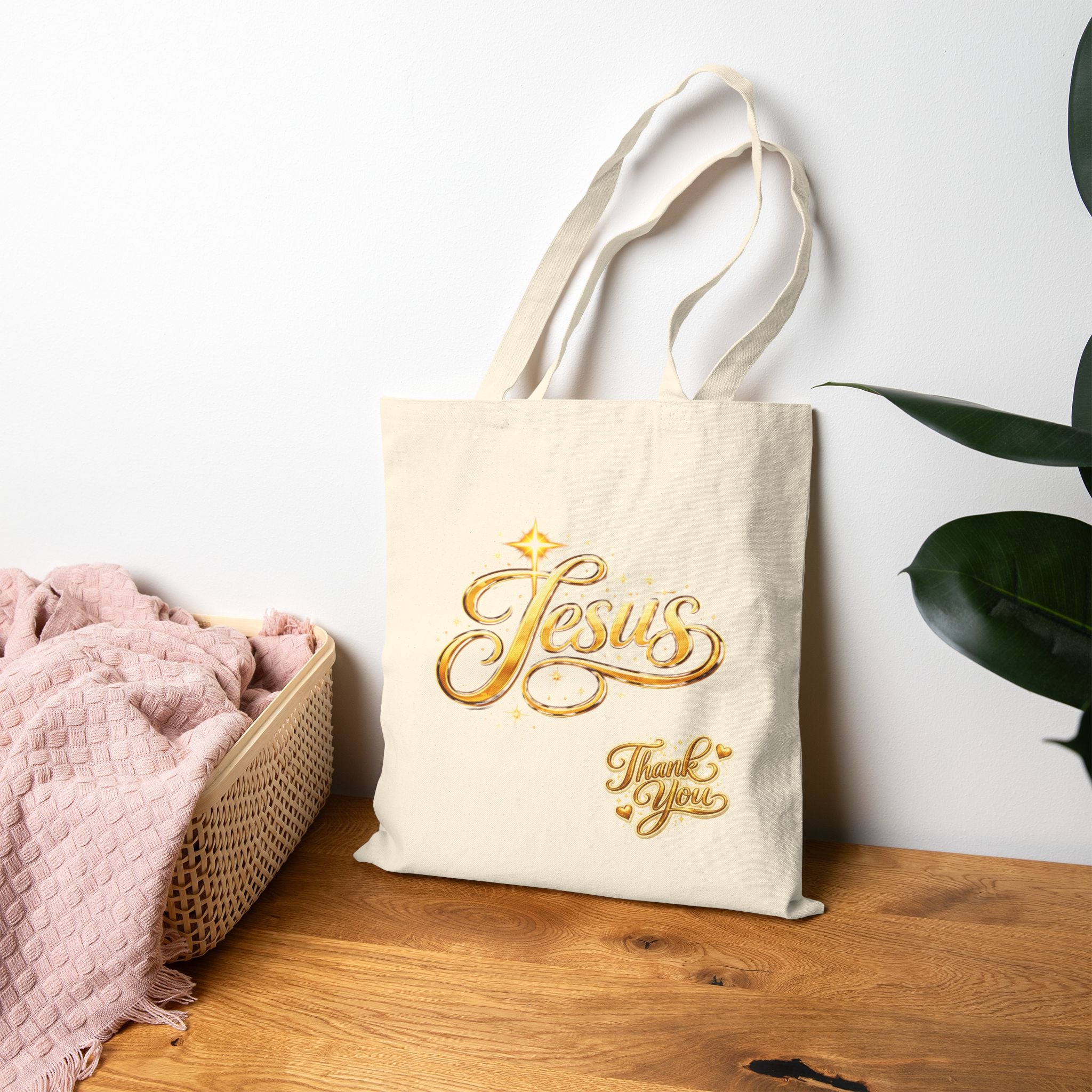 Jesus Script Canvas Tote Bag – Christian Faith Thank You Tote | Church & Bible Bag