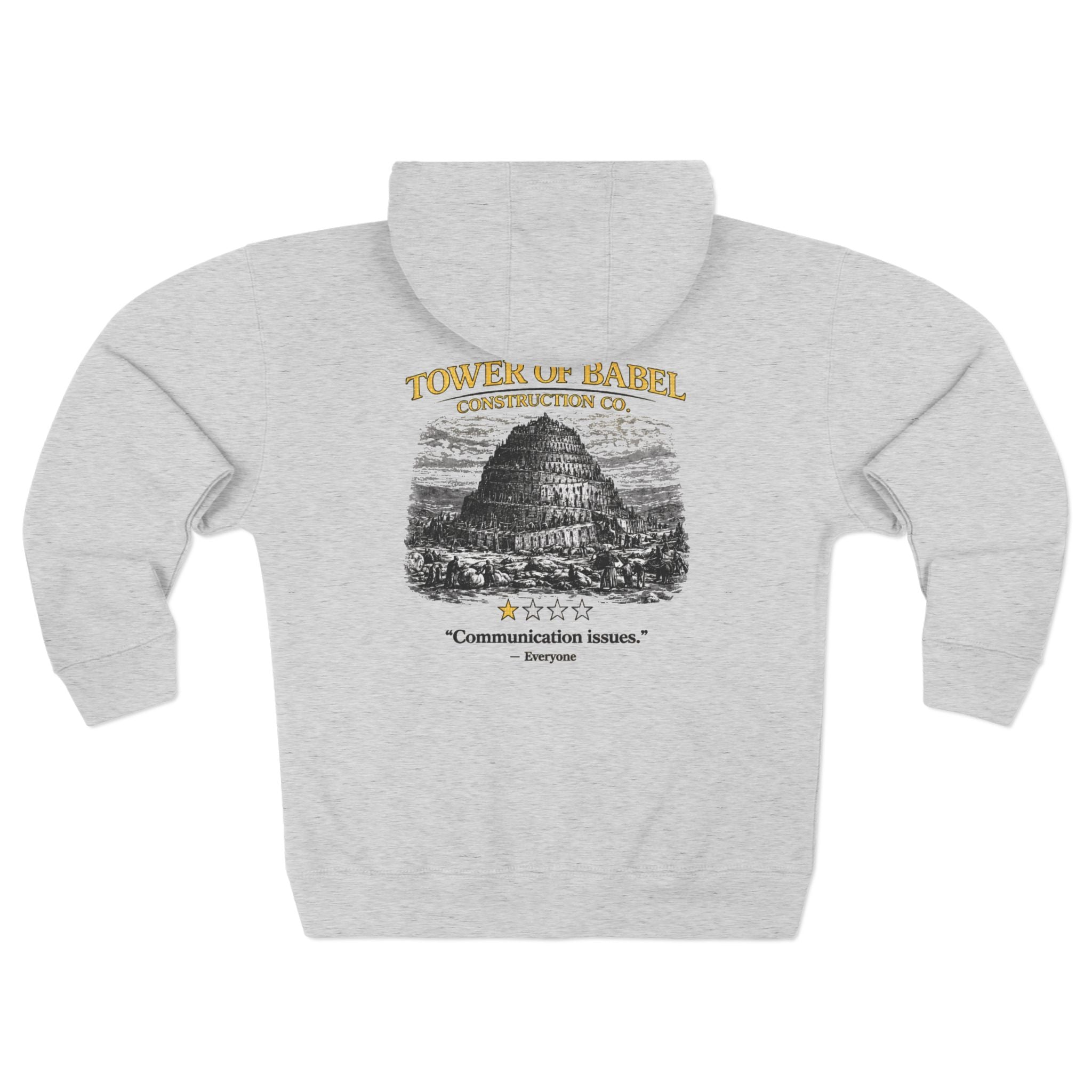 Tower of Babel Zip Hoodie - Vintage Biblical Communication Issues Graphic