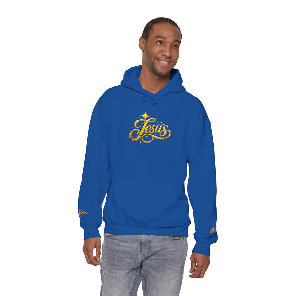 Jesus Gold Script Hoodie – Sparkle Christian Faith Pullover | Inspirational Hoodie