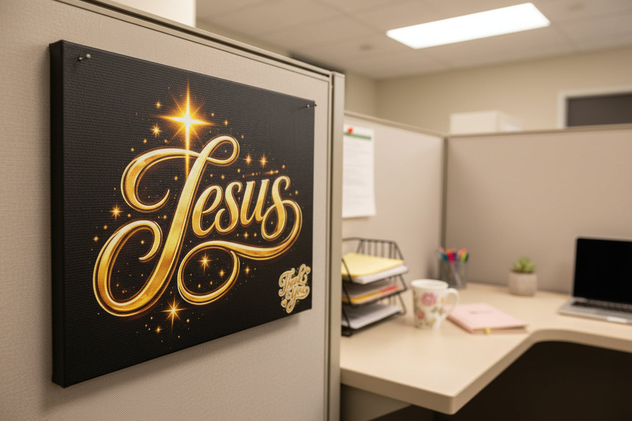 Jesus Gold Script Canvas Wall Art – Christian Faith Satin Stretched Canvas | Inspirational Home Decor