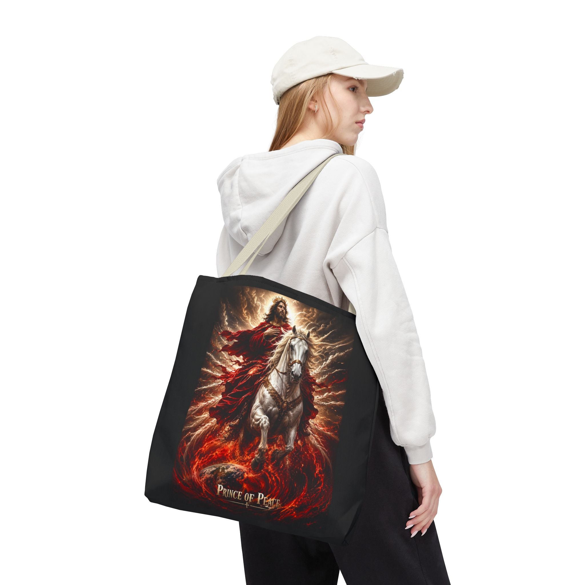 Prince of Peace Tote Bag | Jesus Riding White Horse Christian Tote | Inspirational Faith Carryall
