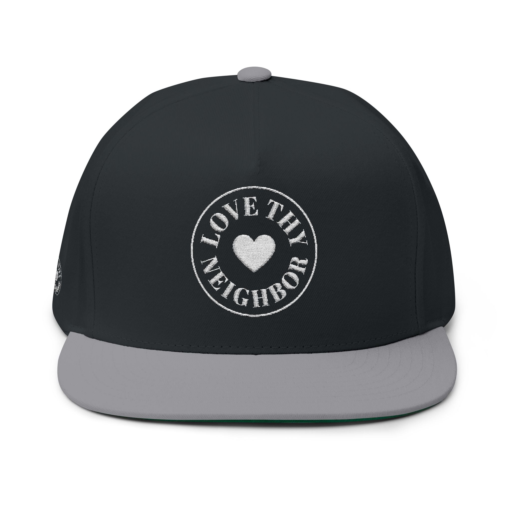 Love Thy Neighbor Embroidered Flat Bill Cap | Christian Snapback Hat | Vintage Cotton Twill Cap