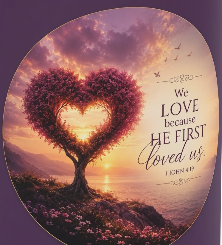 Heart-Shaped Mug — "We Love Because He First Loved Us" | Christian Coffee Mug | 1 John 4:19 Faith Gift