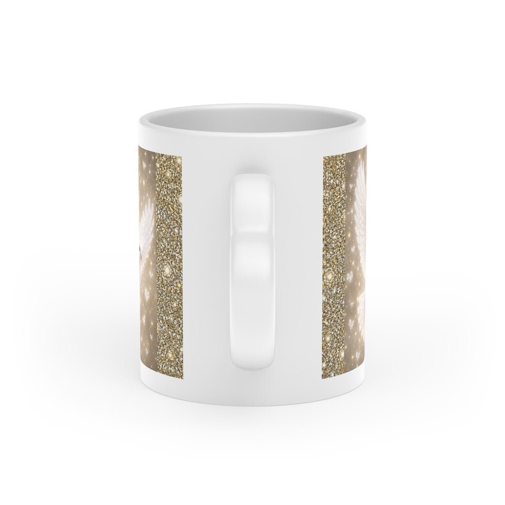 Peace Dove Heart Mug | Gold Sparkle Ceramic Coffee Mug | Elegant Dove & Heart Gift