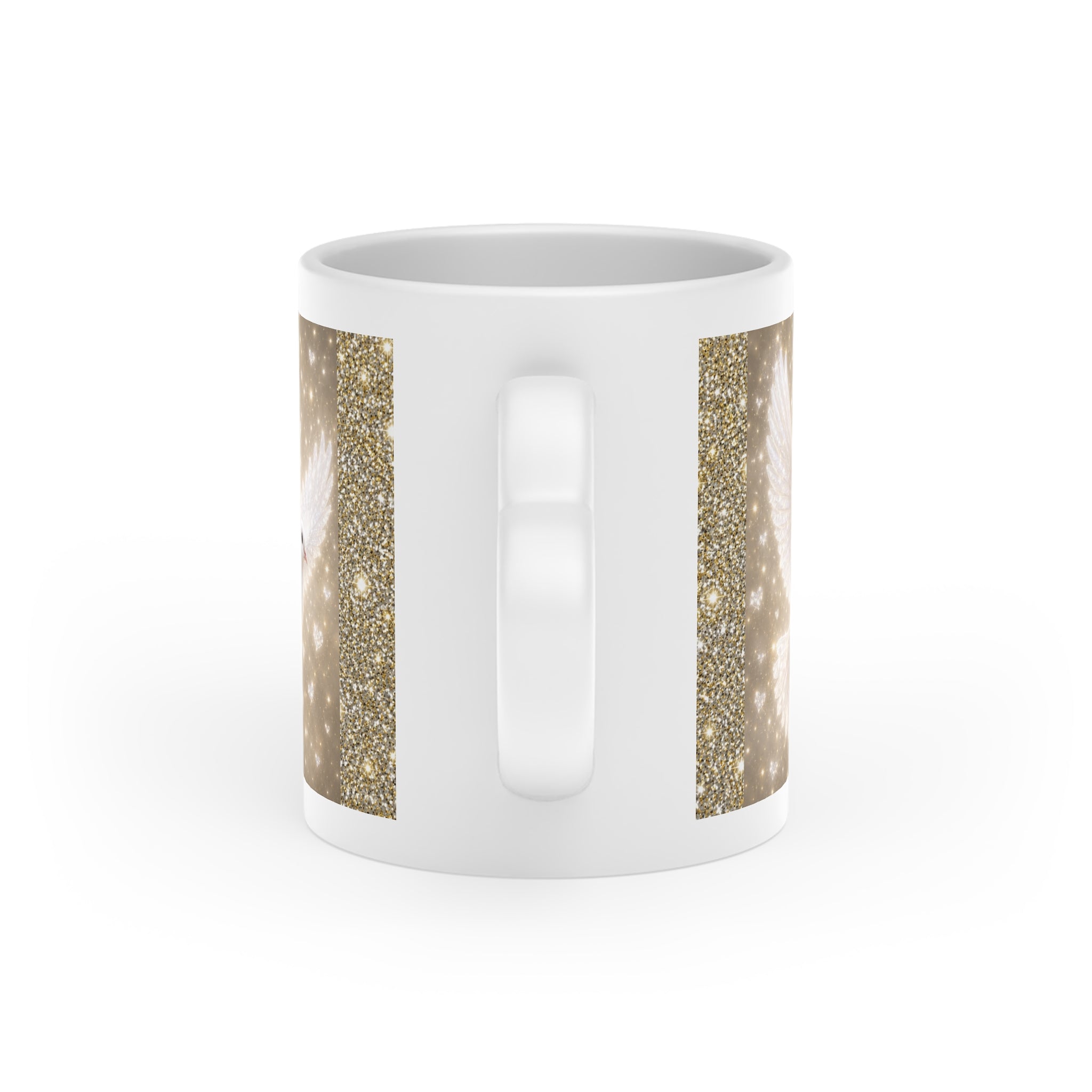 Peace Dove Heart Mug | Gold Sparkle Ceramic Coffee Mug | Elegant Dove & Heart Gift