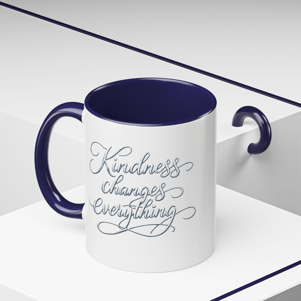 Silver-Kindness Changes Everything Accent Coffee Mug | Inspirational Ceramic Mug | Faith Freedom Creations