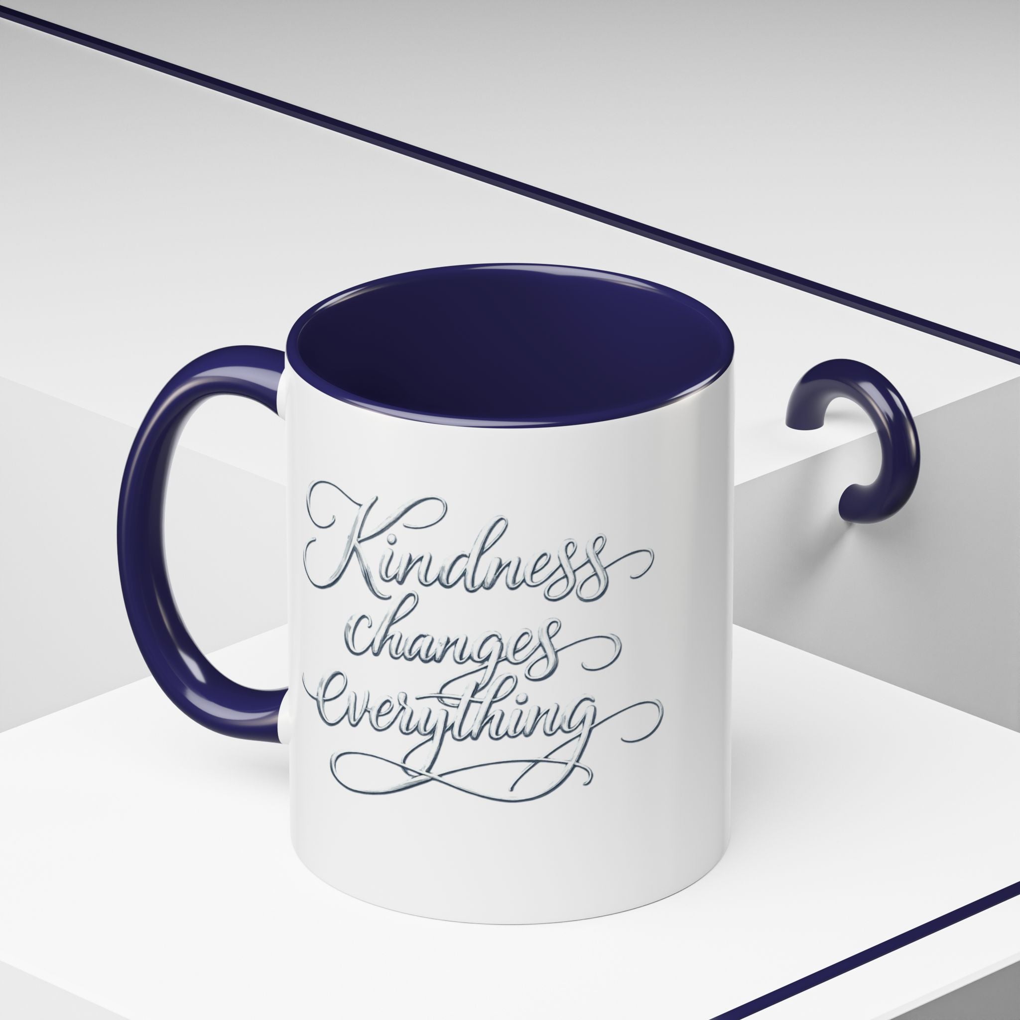 Silver-Kindness Changes Everything Accent Coffee Mug | Inspirational Ceramic Mug | Faith Freedom Creations