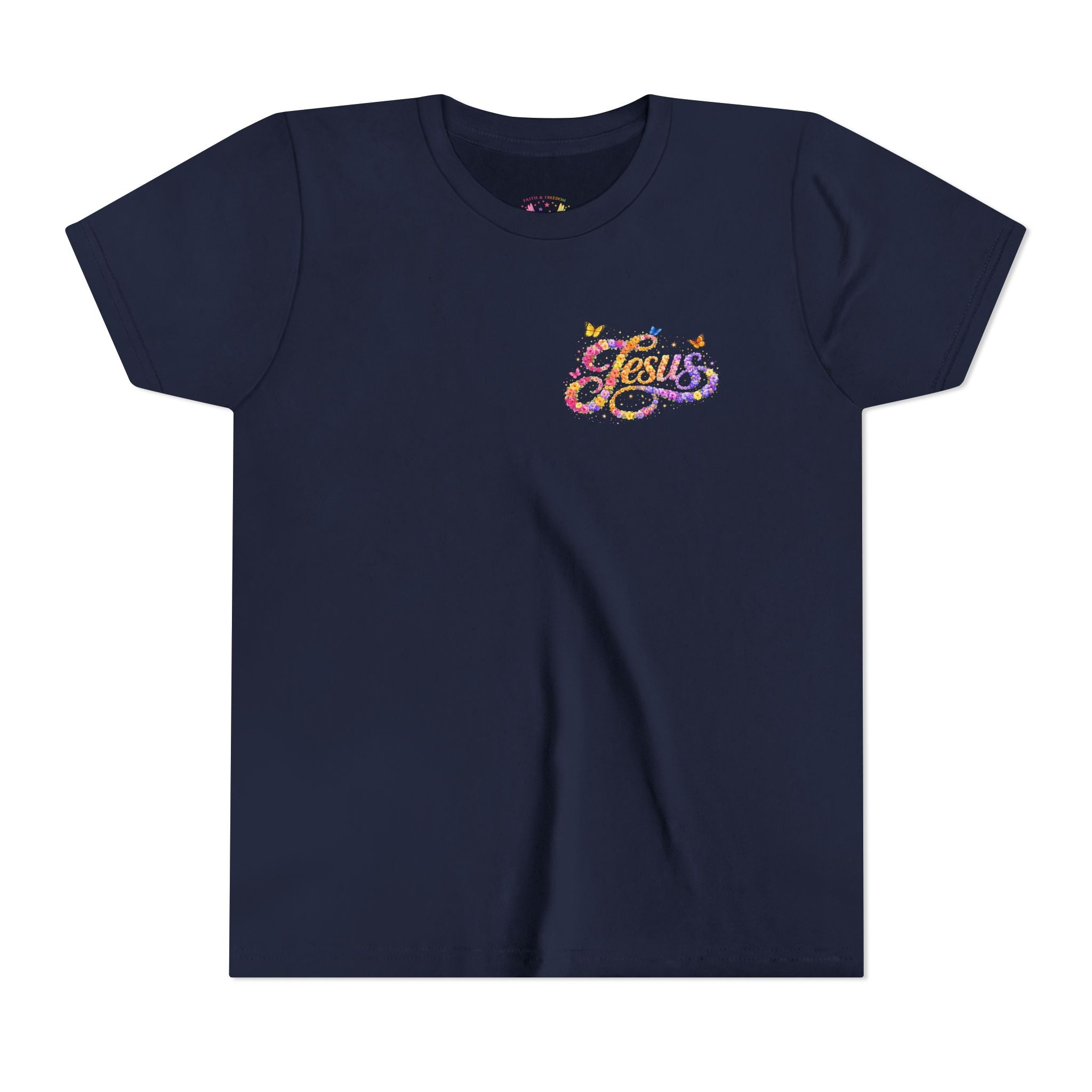 Youth Jesus Floral Script T-Shirt – Butterfly Christian Kids Tee | Faith Youth Shirt
