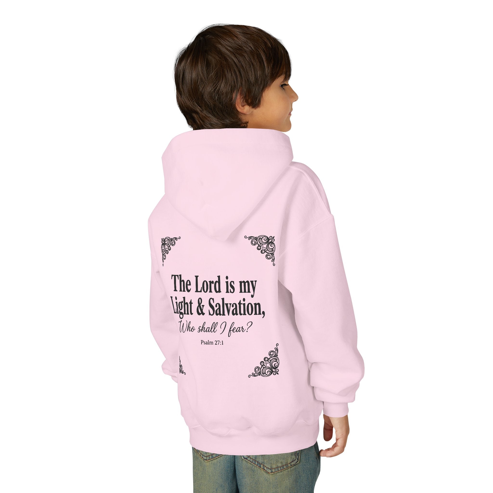 Youth “The Lord is My Light & Salvation” Hoodie – Psalm 27 Christian Kids Sweatshirt
