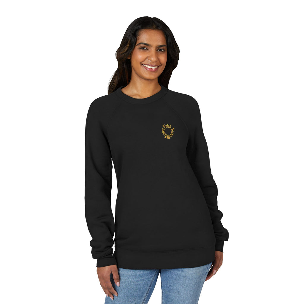 Moses Five-Star Faith Series – Raglan Sweatshirt | “Staff Worked. Sea Moved.” Faith Graphic