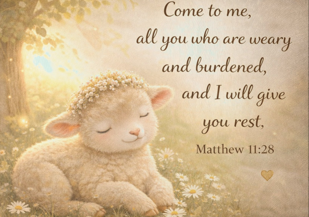 Matthew 11:28 Lamb Glass Cutting Board – Christian Faith Kitchen Decor | Inspirational Scripture Kitchen Board