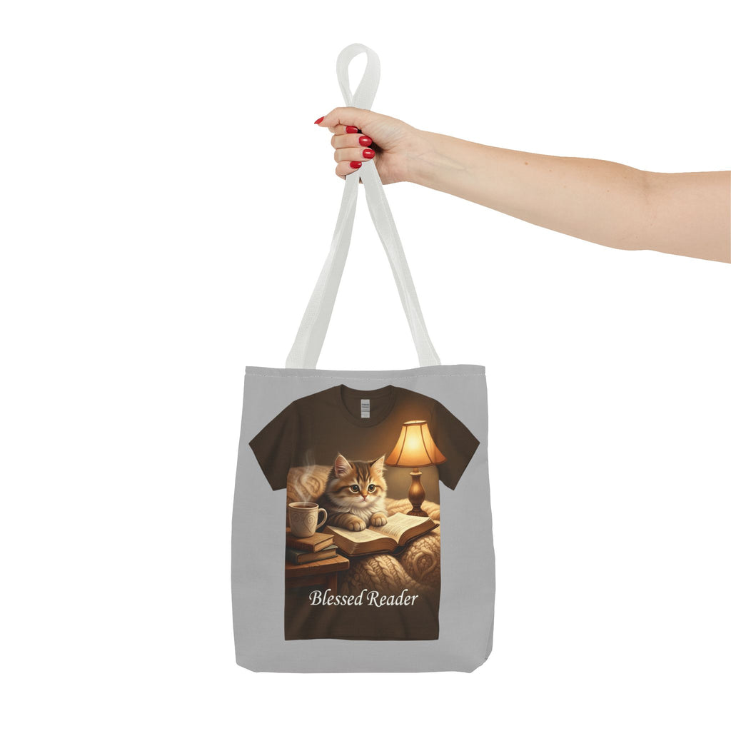 Blessed Reader Cat Tote Bag – Cozy Book Lover Library Tote | Cat & Books Gift Bag