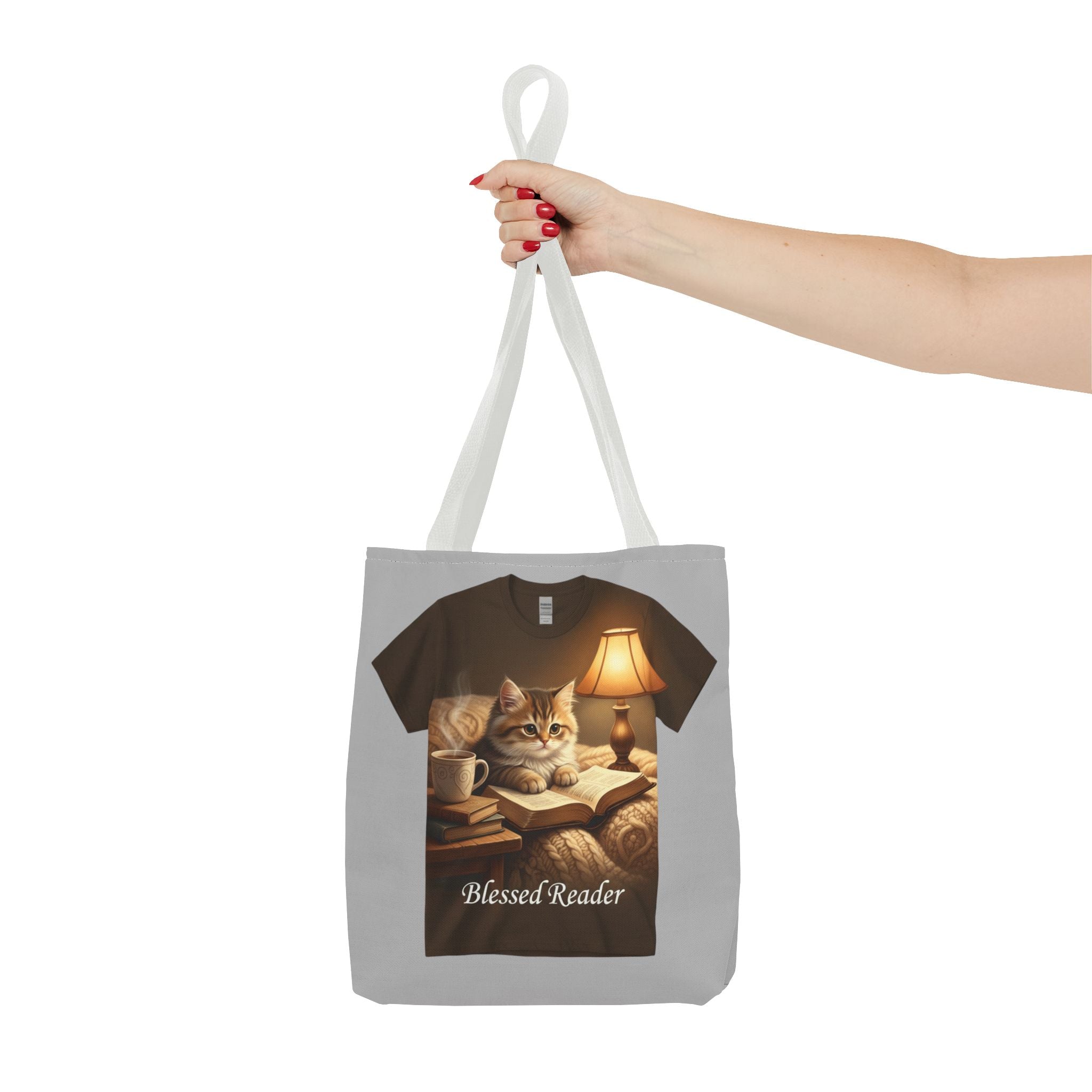 Blessed Reader Cat Tote Bag – Cozy Book Lover Library Tote | Cat & Books Gift Bag