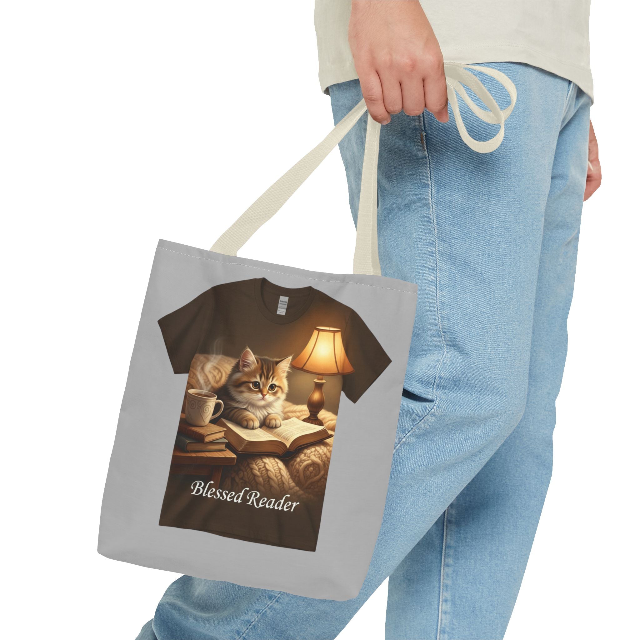 Blessed Reader Cat Tote Bag – Cozy Book Lover Library Tote | Cat & Books Gift Bag