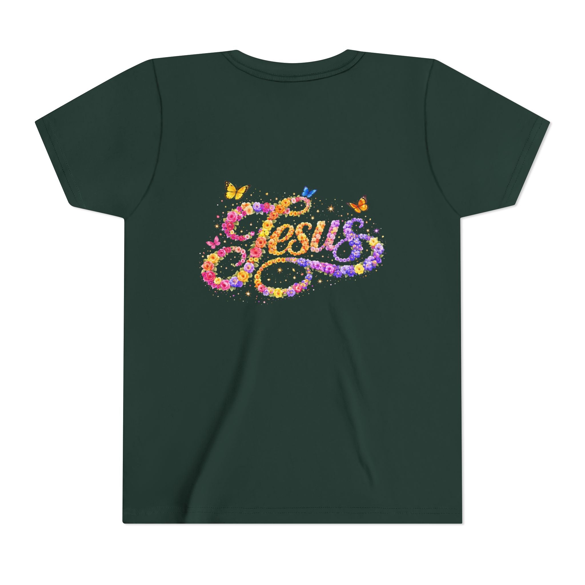 Youth Jesus Floral Script T-Shirt – Butterfly Christian Kids Tee | Faith Youth Shirt