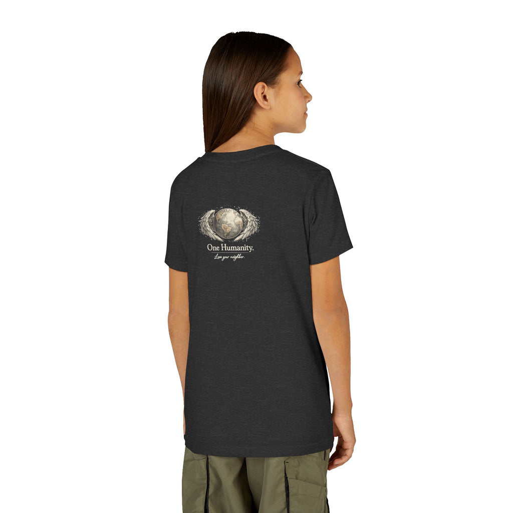 Youth “Quiet Kindness Changes Everything” Tee – Kids Inspirational T-Shirt with Earth & Friends Graphic