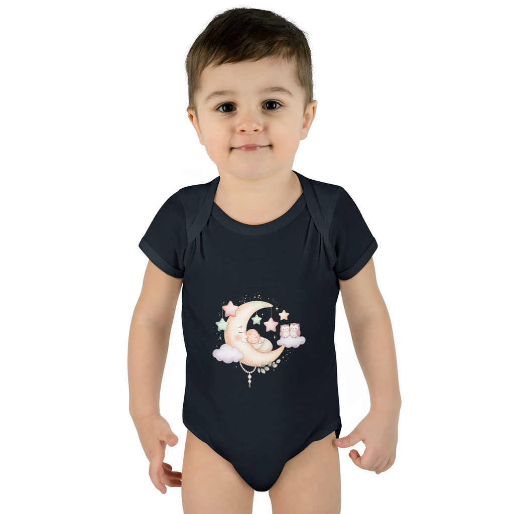Pastel Moon & Stars Baby Bodysuit – Sleepy Moon Newborn Onesie | Cozy Baby Outfit