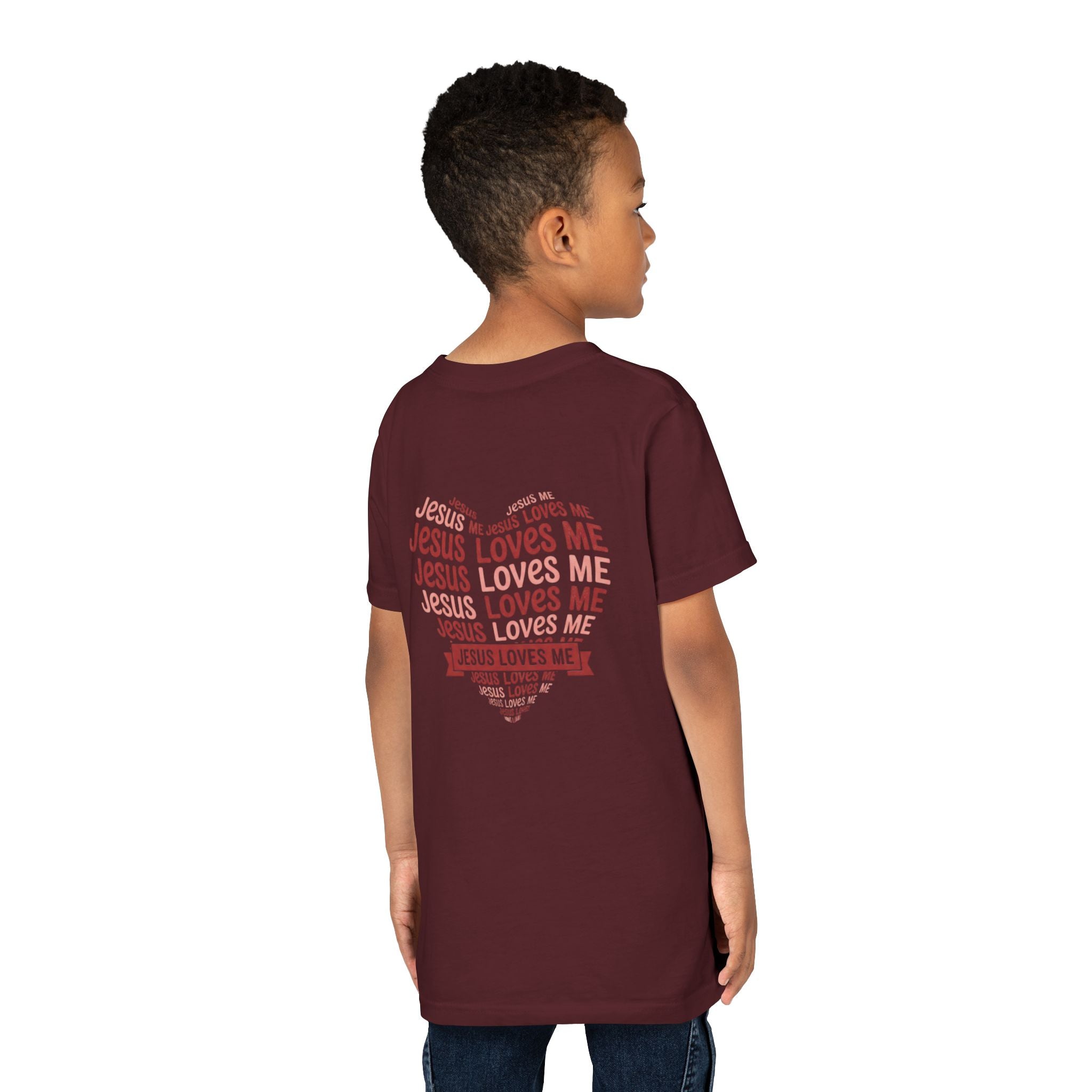 Jesus Loves Me Youth T-Shirt – Heart Word Cloud Christian Kids Tee | Faith Inspired Youth Shirt