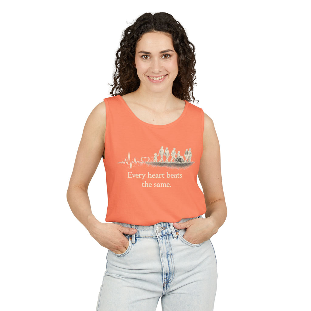 “Every Heart Beats the Same” Vintage Surf Tank Top – Garment-Dyed Coastal Unity Tank