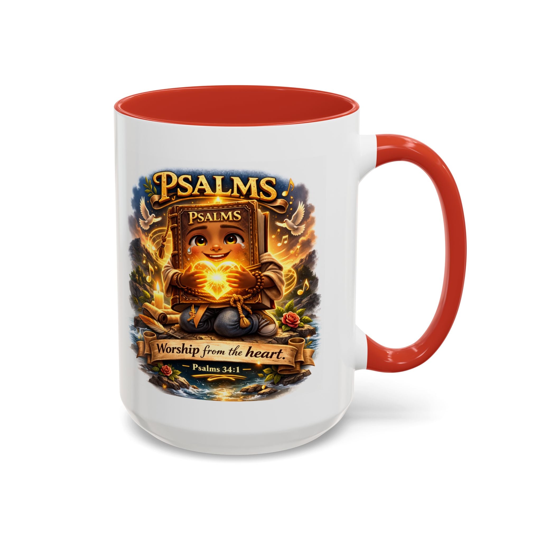 Psalms 34:1 Coffee Mug | Worship From the Heart Mug | Inspirational Christian Accent Mug