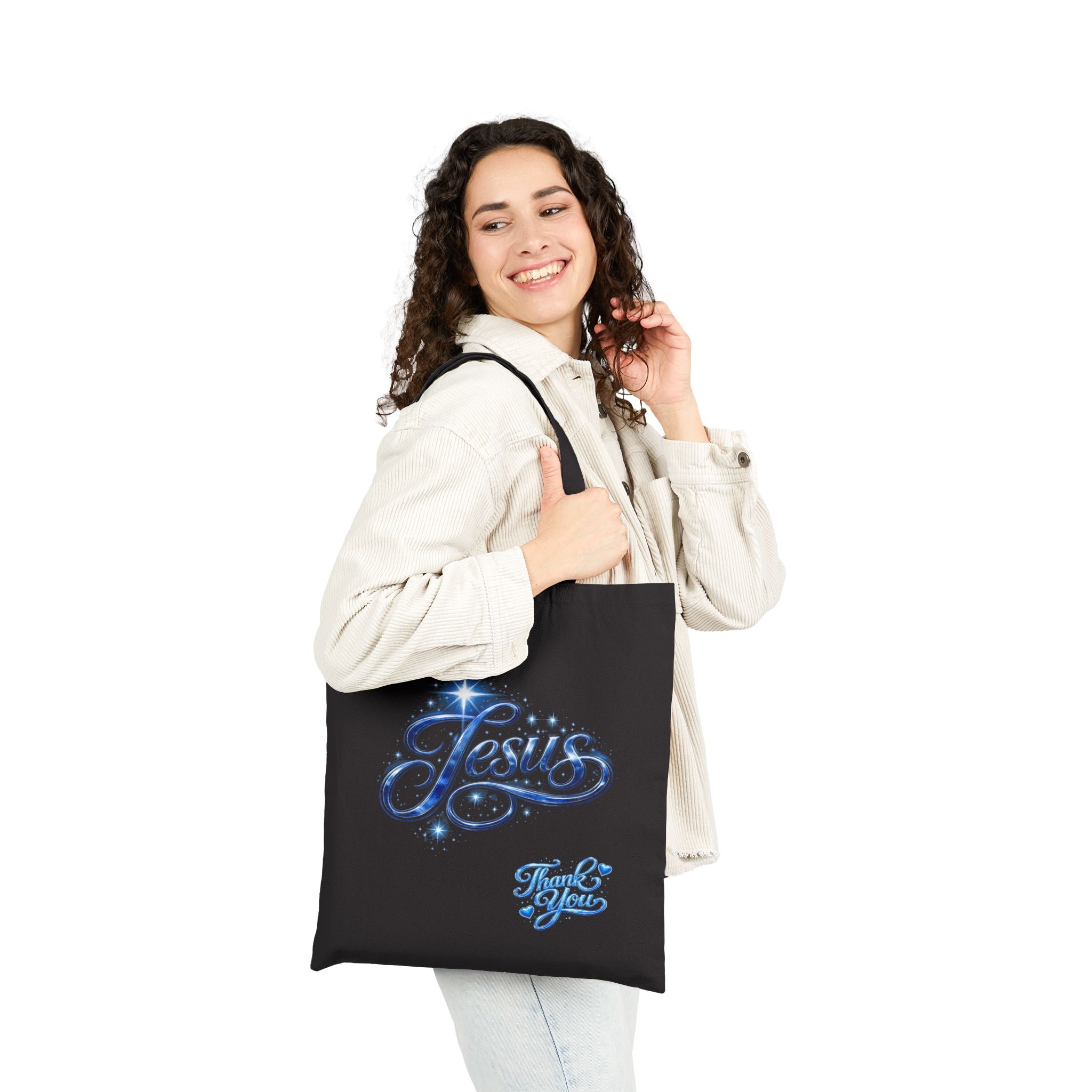 Jesus Script Canvas Tote Bag – Christian Faith Thank You Tote | Church & Bible Bag