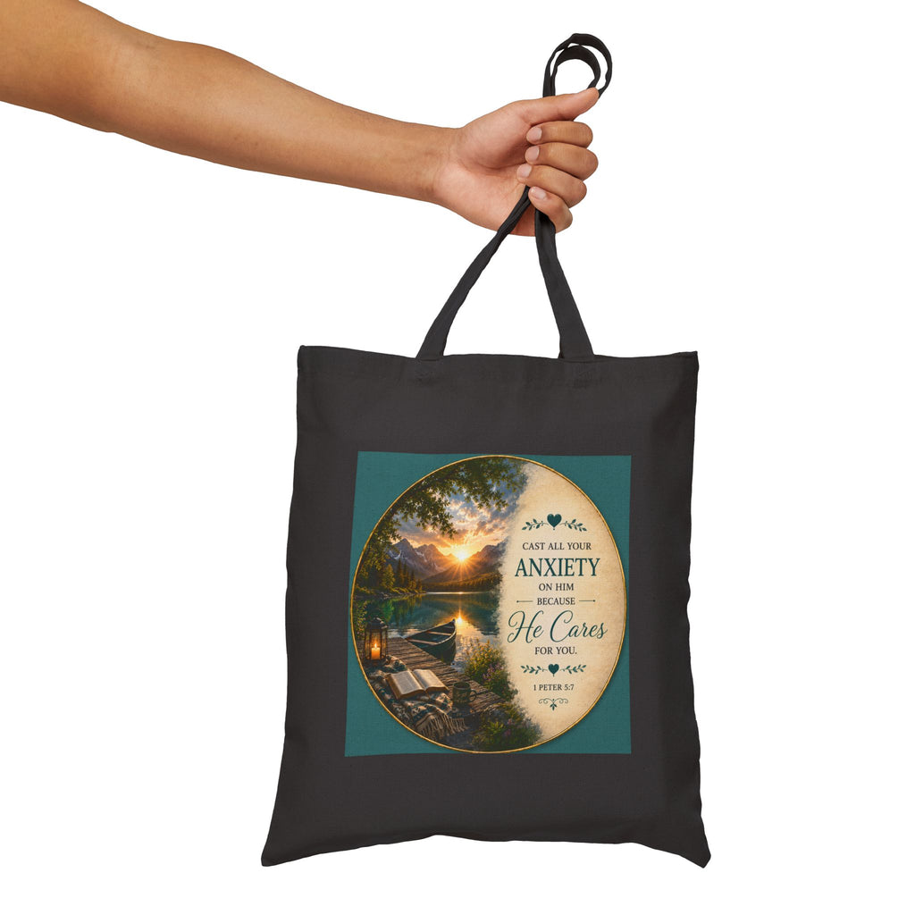 Cast All Your Anxiety Tote Bag | 1 Peter 5:7 Christian Canvas Tote | Inspirational Scripture Bag