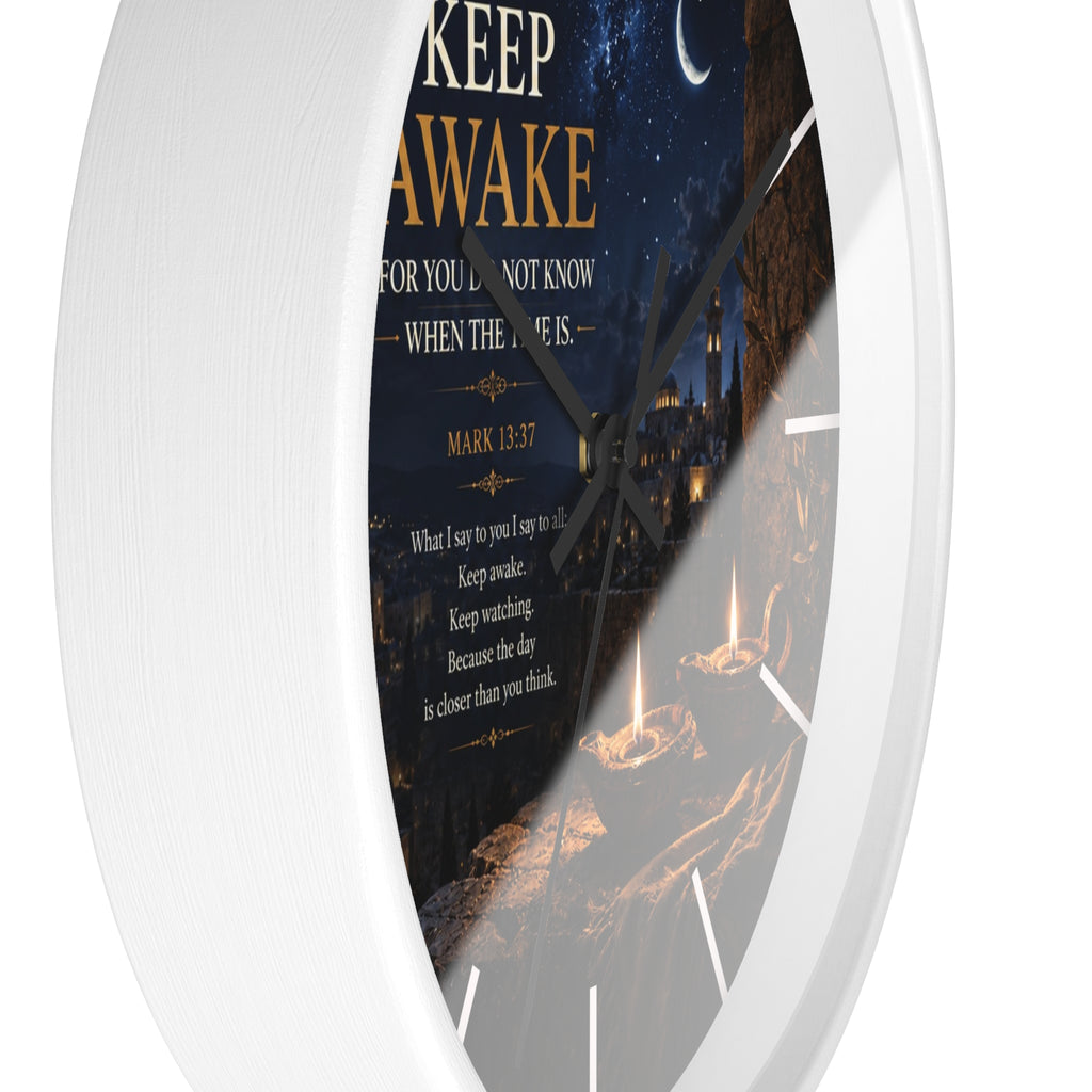 Keep Awake Wall Clock | Mark 13:37 Christian Nightscape Clock | Inspirational Faith Decor