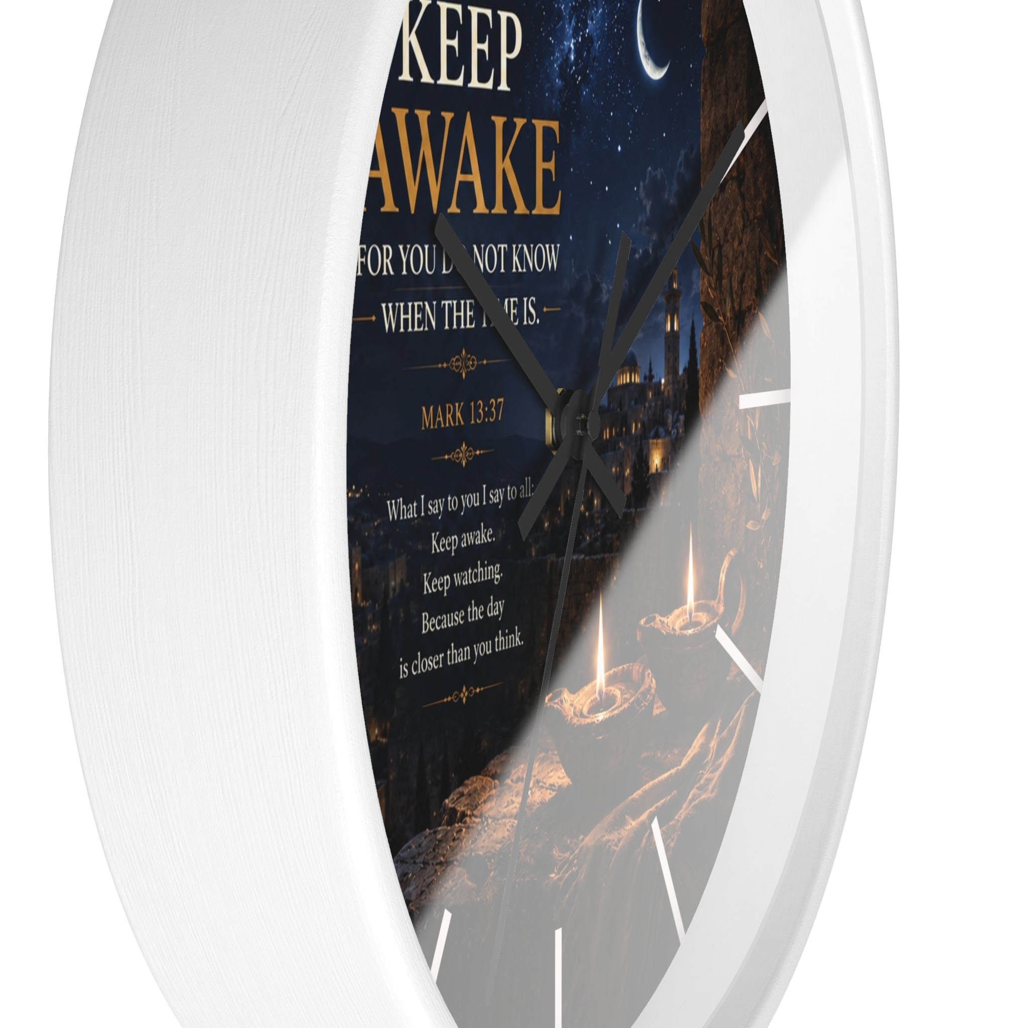 Keep Awake Wall Clock | Mark 13:37 Christian Nightscape Clock | Inspirational Faith Decor