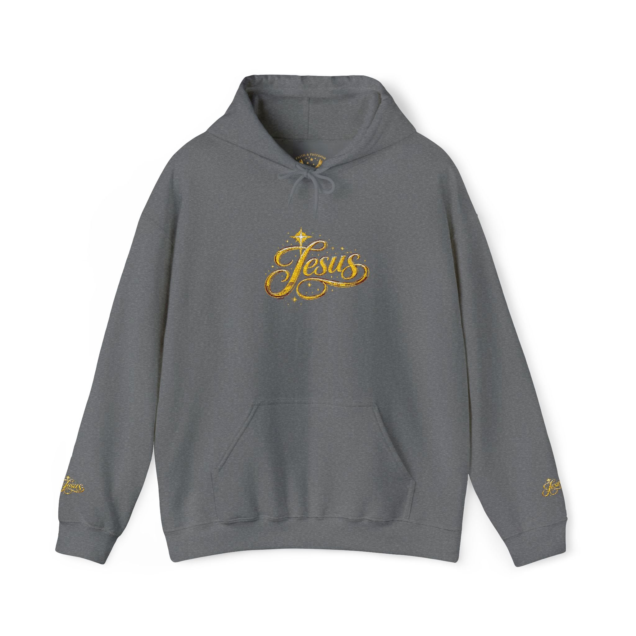 Jesus Gold Script Hoodie – Sparkle Christian Faith Pullover | Inspirational Hoodie