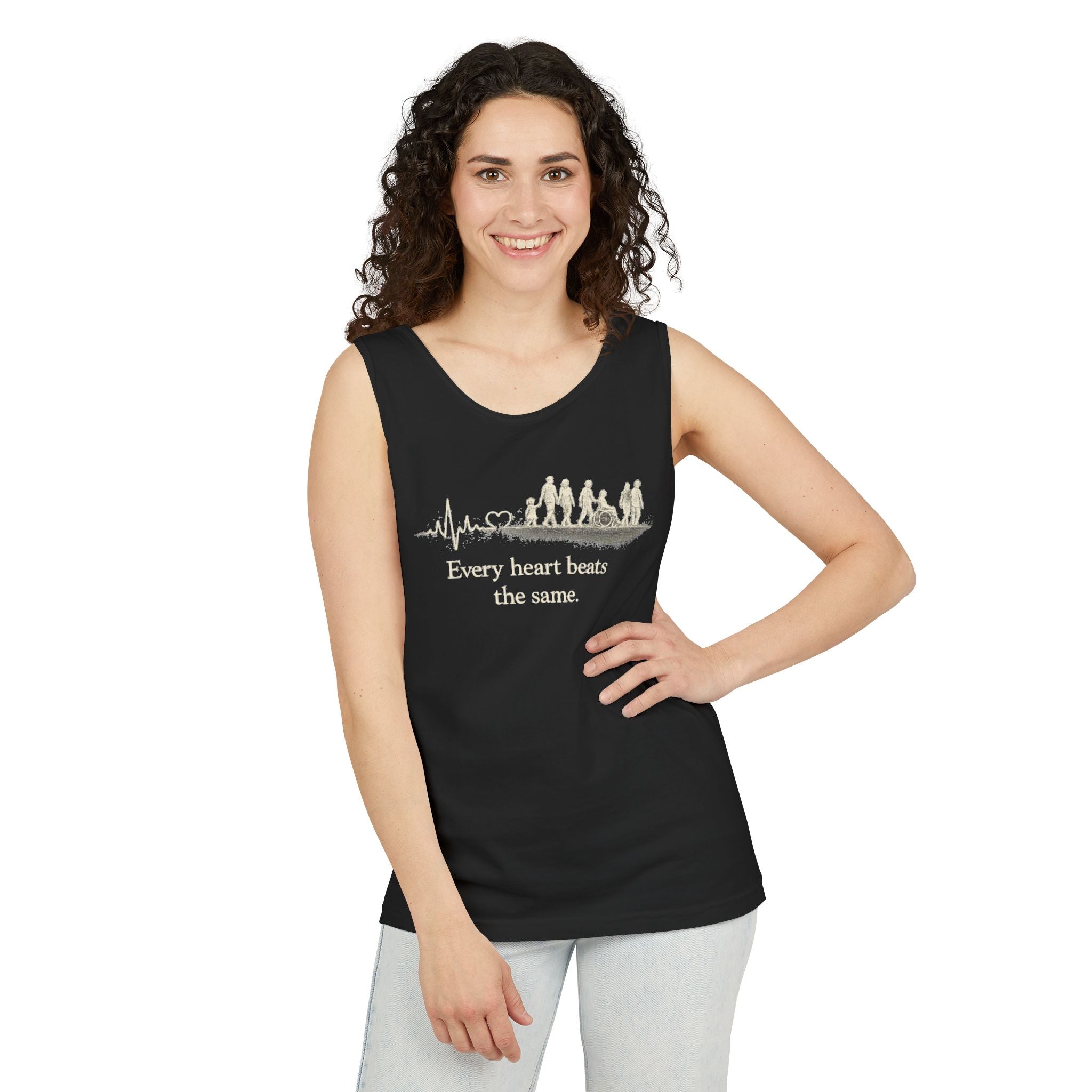 “Every Heart Beats the Same” Vintage Surf Tank Top – Garment-Dyed Coastal Unity Tank