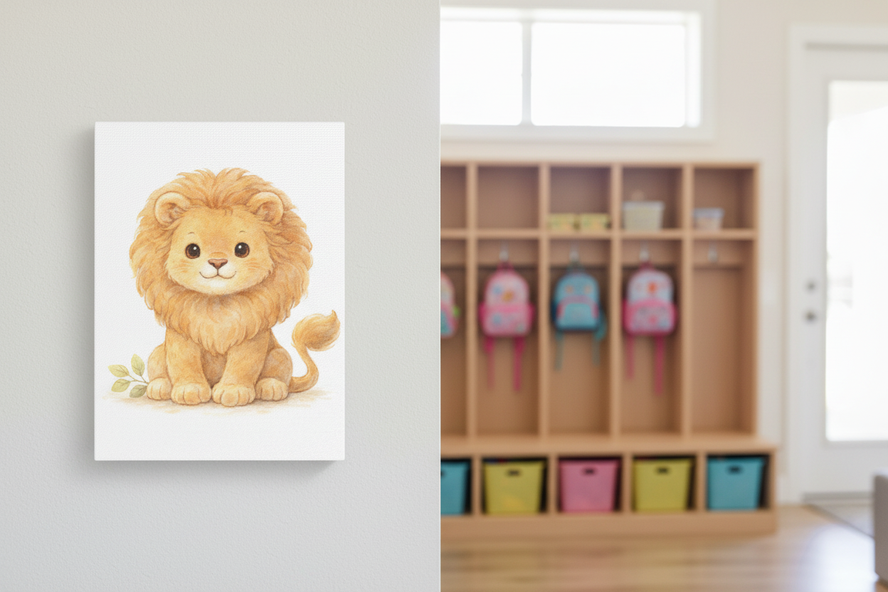 Cute Watercolor Lion Canvas — Nursery Animal Wall Art