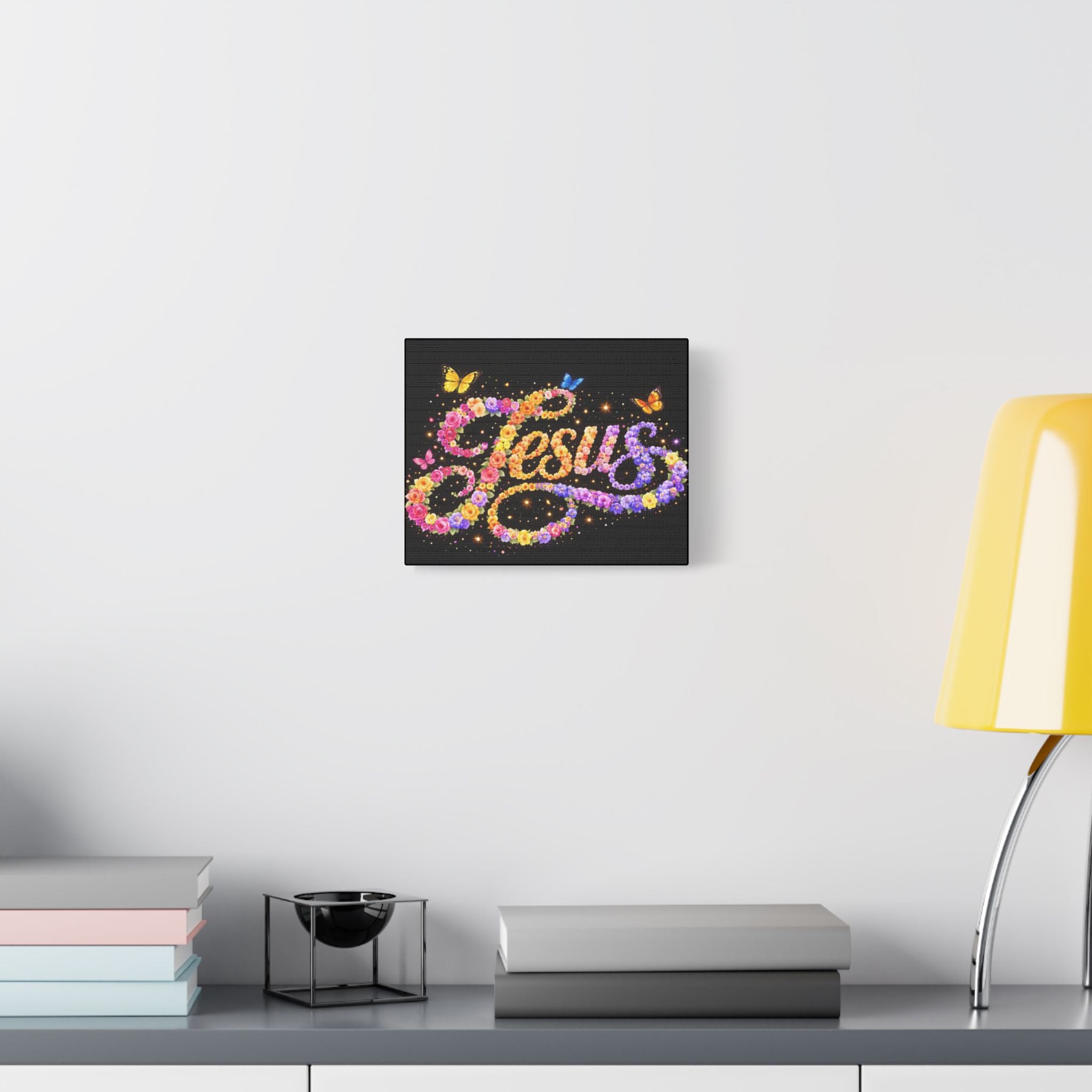 Jesus Floral Satin Canvas Wall Art – Butterfly Christian Canvas | Inspirational Faith Home Decor