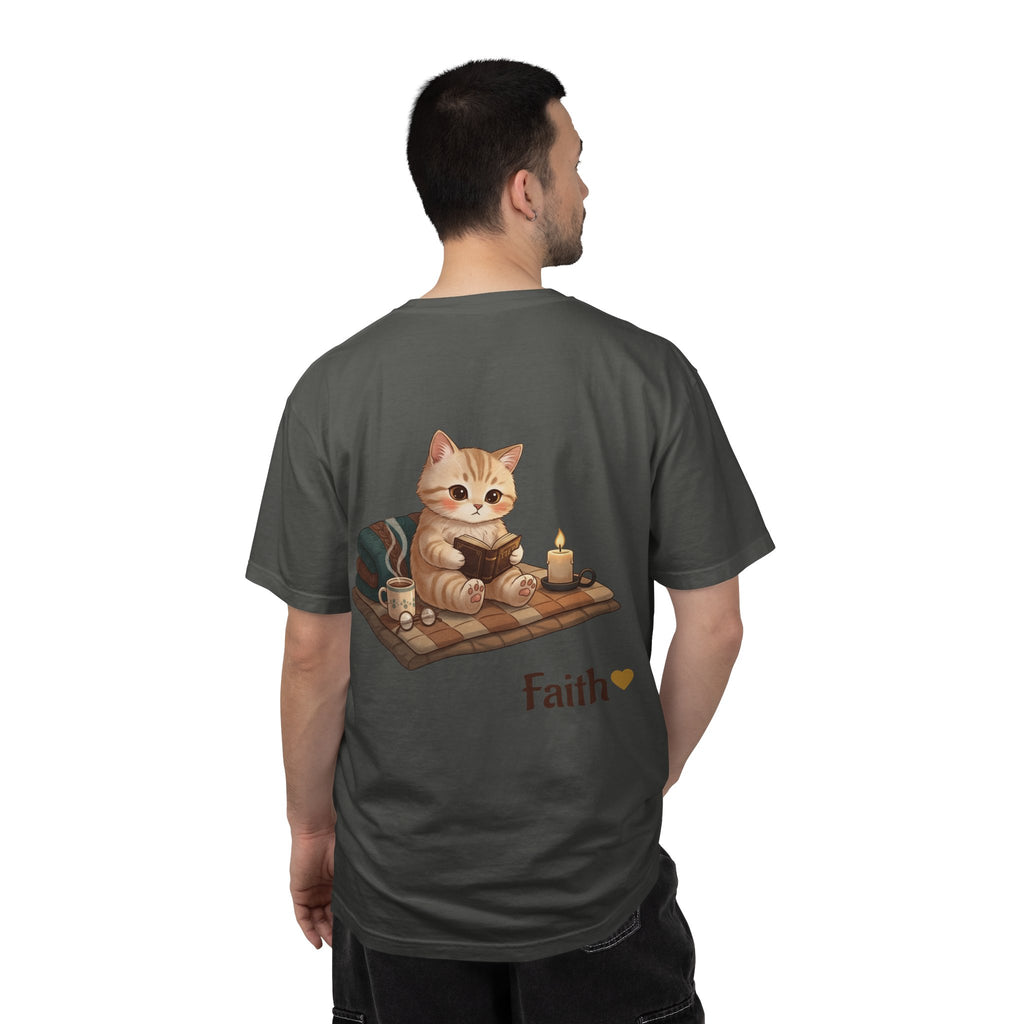 Cozy Cat Prayer T-Shirt — Faith Heart Cat Tee | Christian Cat Lover Shirt
