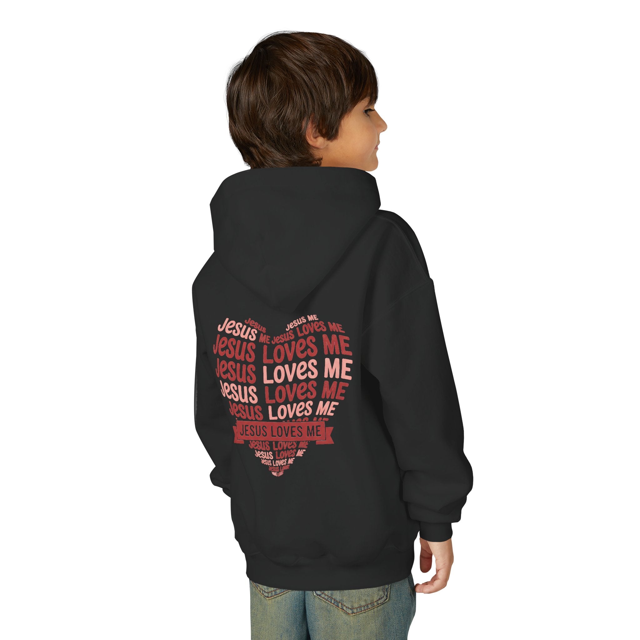 Jesus Loves Me Youth Hoodie – Heart Word Cloud Christian Kids Sweatshirt | Faith Inspired Kids Apparel