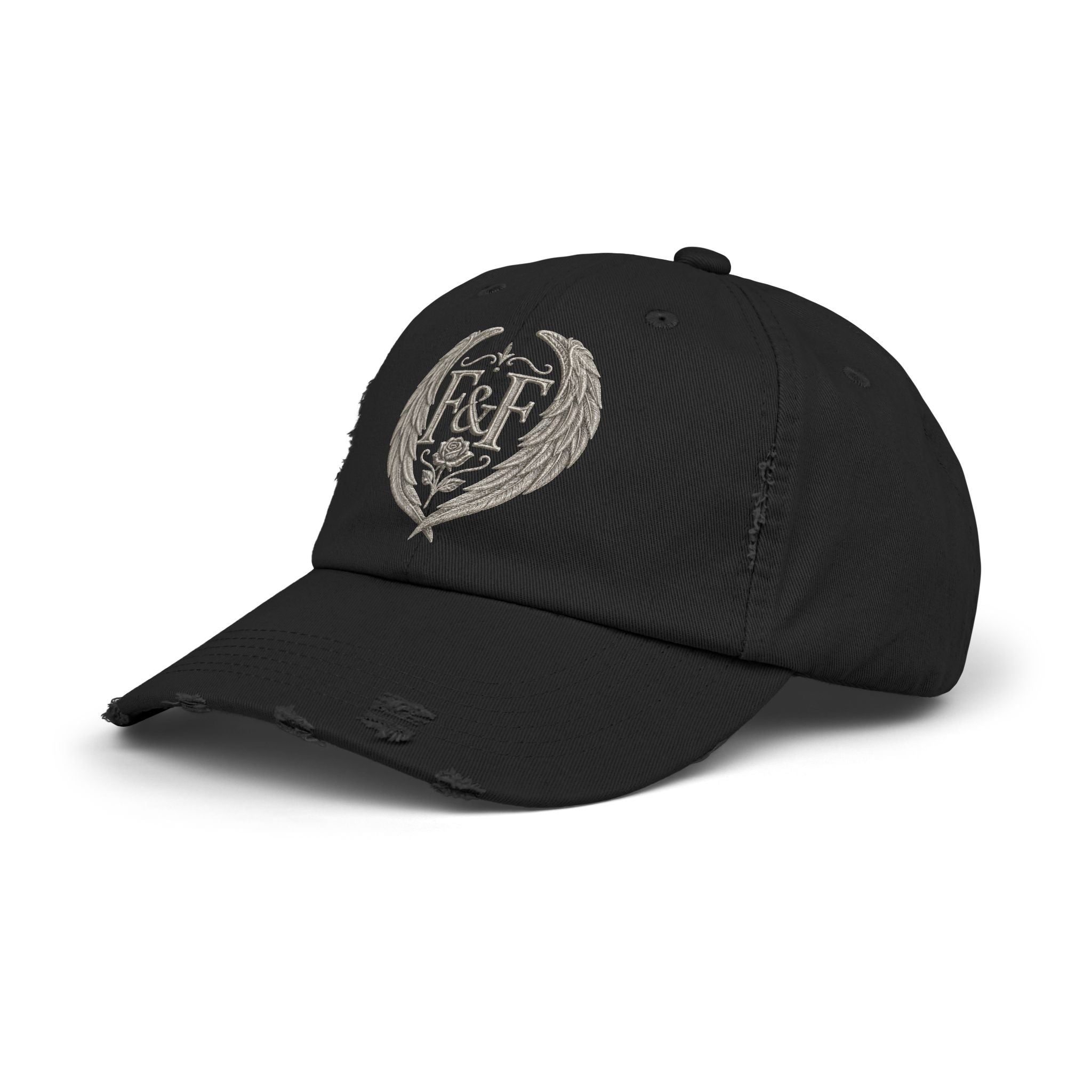 Faith & Freedom Distressed Black Cap | F&F Wing Crest Vintage Hat | Christian Streetwear Cap