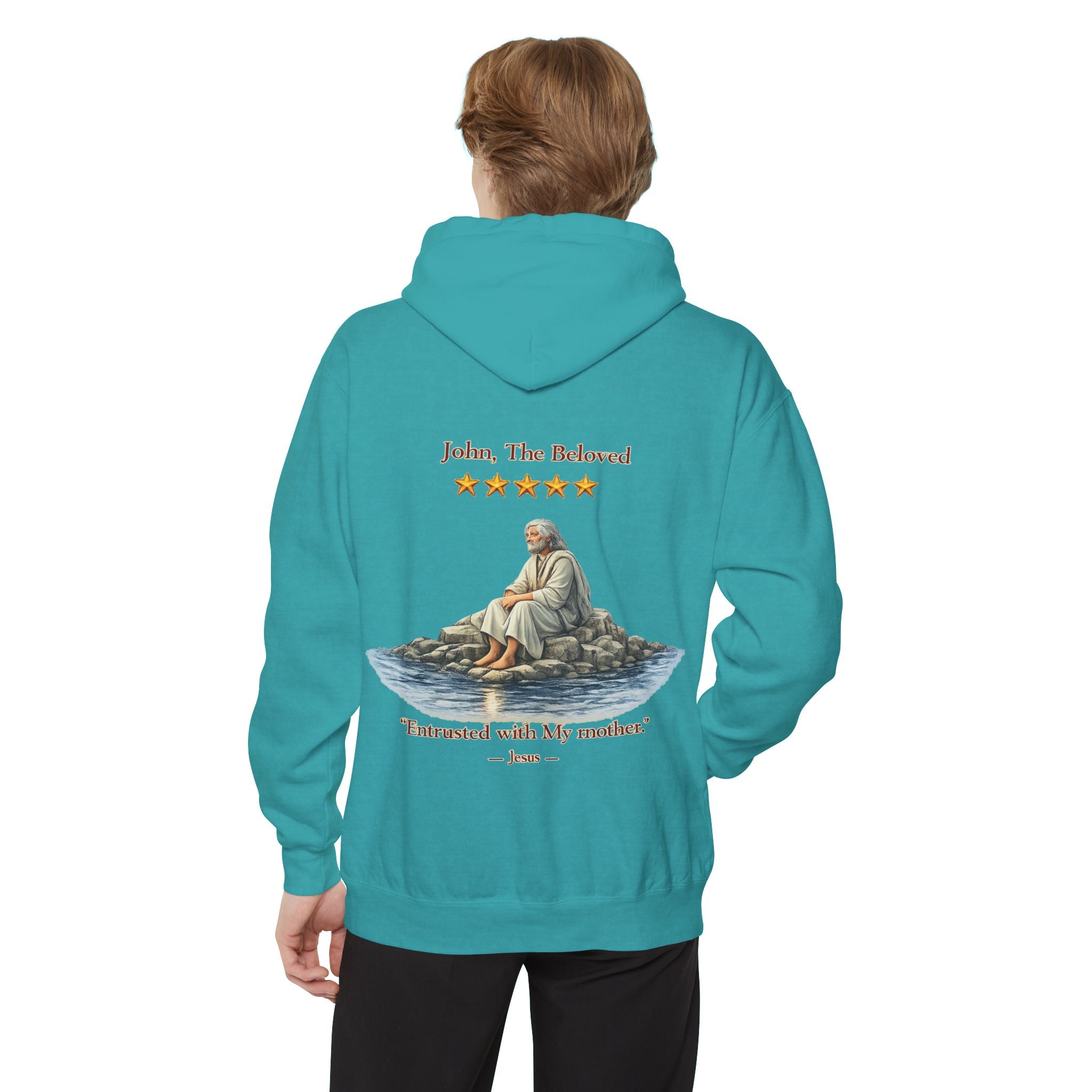 "John The Beloved Review, by Jesus"Hoodie — Illustrated Religious Graphic Pullover-⭐ Five-Star Faith Series⭐