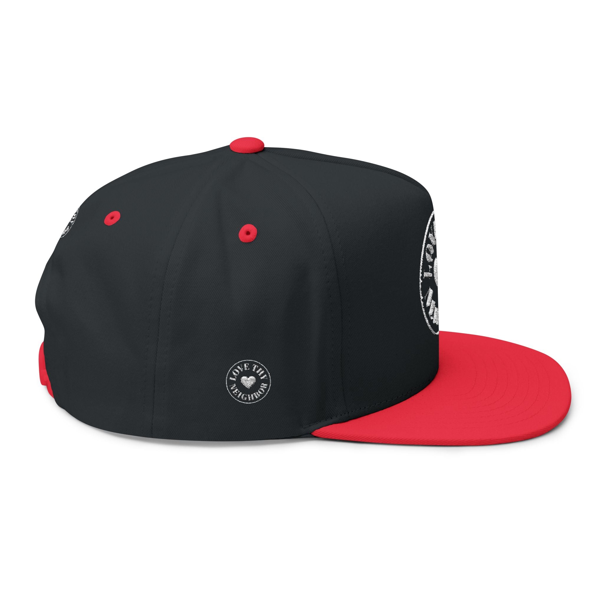 Flat Bill Cap — 'Love Thy Neighbor' Embroidered Snapback Hat