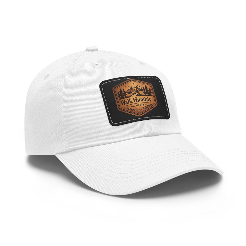 Walk Humbly Leather Patch Dad Hat | Micah 6:8 Christian Outdoor Cap | Faith Freedom Creations