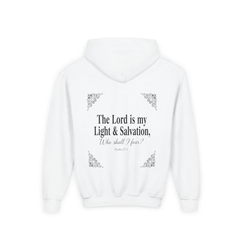 Youth “The Lord is My Light & Salvation” Hoodie – Psalm 27 Christian Kids Sweatshirt