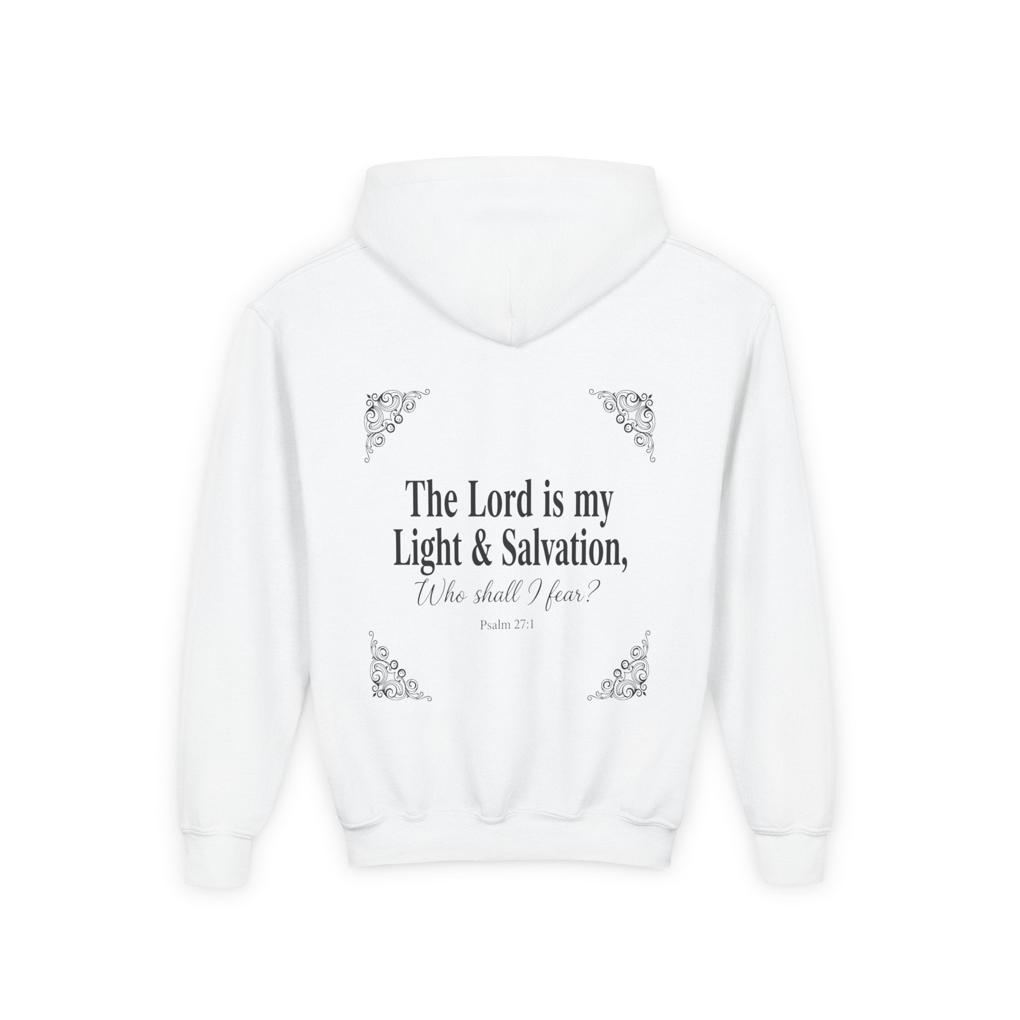 Youth “The Lord is My Light & Salvation” Hoodie – Psalm 27 Christian Kids Sweatshirt