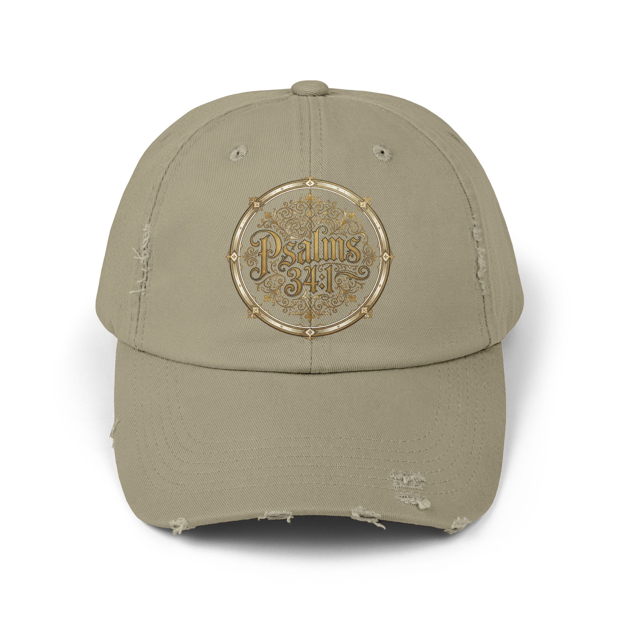 Distressed Black Cap – Psalm 23:1 Vintage Gold Emblem Hat | Faith & Freedom Creations