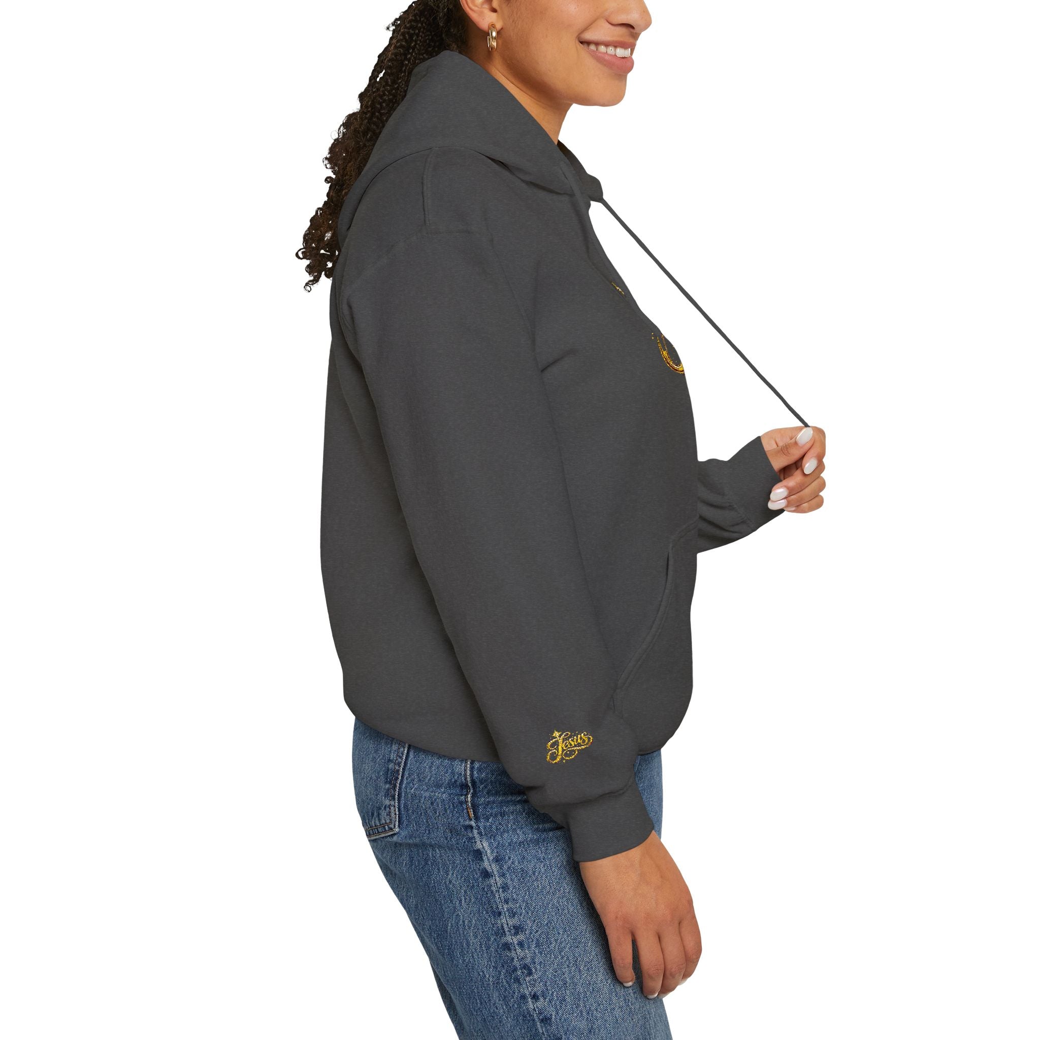 Jesus Gold Script Hoodie – Sparkle Christian Faith Pullover | Inspirational Hoodie