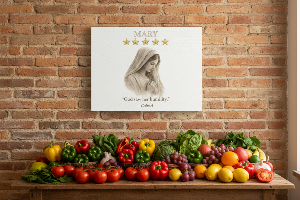 Mary Canvas — “God Saw Her Humility” Scripture Wall Art