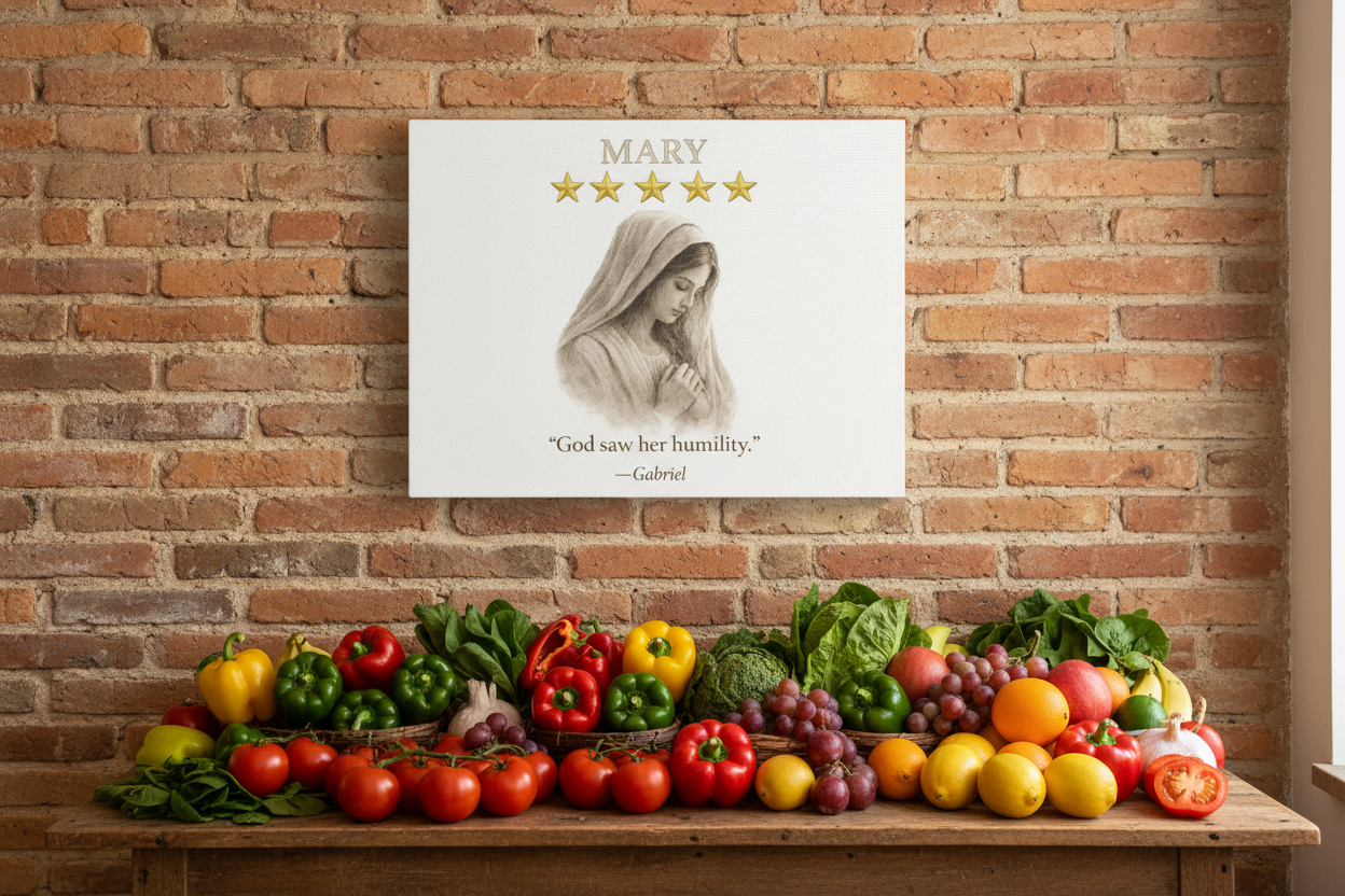 Mary Canvas — “God Saw Her Humility” Scripture Wall Art