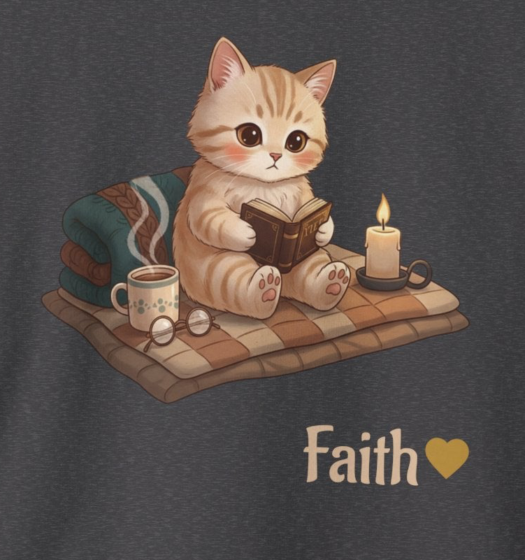 Faith Cozy Cat Crewneck Sweatshirt – Candlelight Cat Faith Sweatshirt | Quiet Comfort Apparel