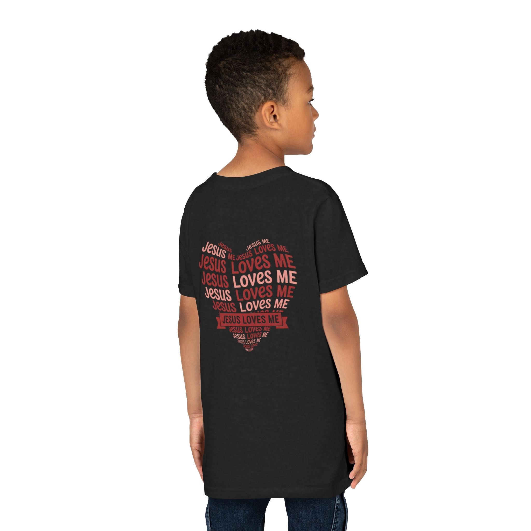 Jesus Loves Me Youth T-Shirt – Heart Word Cloud Christian Kids Tee | Faith Inspired Youth Shirt