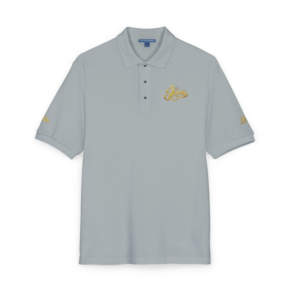 Jesus Gold Fleur Embroidered Polo – Christian Faith Collared Shirt | Elegant Unisex Church Polo